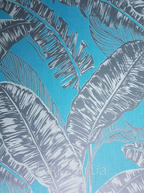 Обои виниловые на флизелине Marburg 82120 Felicita листья папоротника черные светло зеленые на бирюзовом фоне Киев - изображение 1