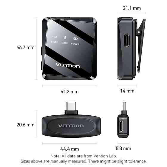 Микрофон Vention USB Type-C 2-Pack Wireless Lavalier Black (NCBB0) ( 26266 ) Харків