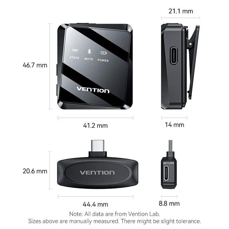 Микрофон Vention USB Type-C 2-Pack Wireless Lavalier Black (NCBB0) ( 26266 ) Харків - фото 2