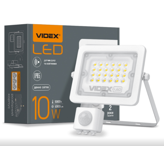 LED Прожектор 10W 5000К 220V з датчиком руху та освітлення білий VL-F2e105W-S Videx Житомир