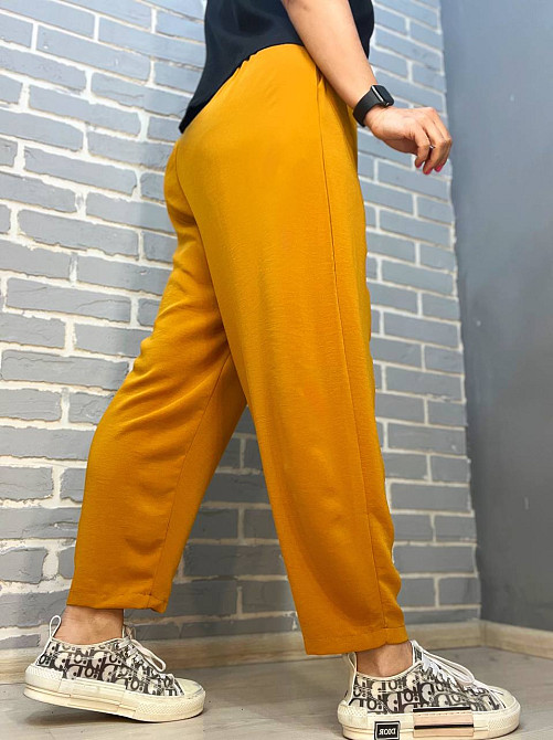 Брюки женские 0716 MOM шелковые с карманами горчица, горчица, XL Киев - изображение 5