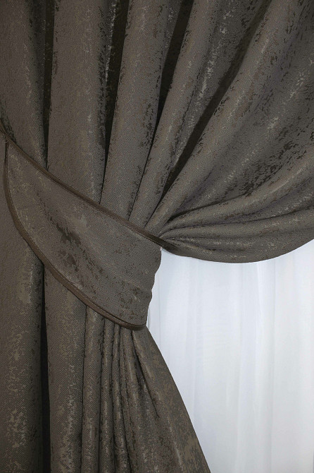 Комплект готовых штор VR-Textil Лен мрамор Pavliani № 1288ш Темное какао 100х270 см 2 шт (31-550) Киев - изображение 5