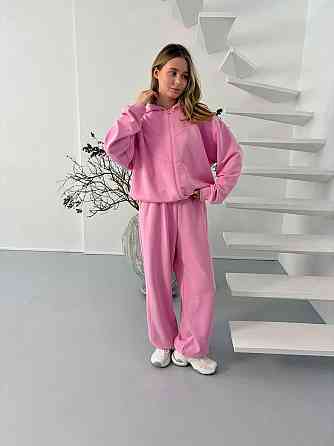 Женский стильный повседневный весенний костюм 100% хлопок Розовый Одесса