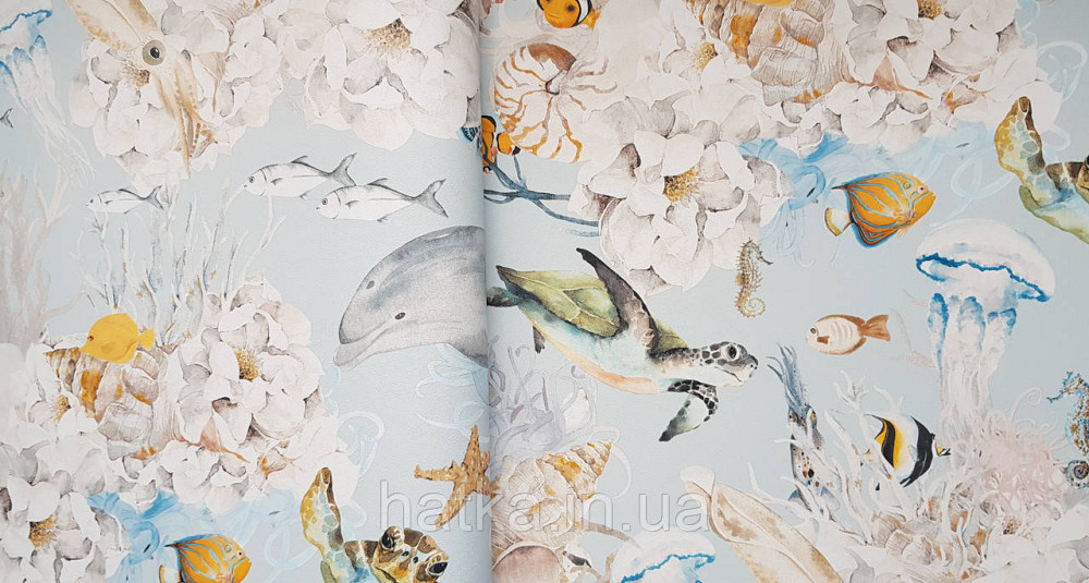 Шпалери флізелінові еко Rasch Kids World 0.53х10 дитячі море риби черепахи медузи корали равлика на блакитному Київ - фото 1