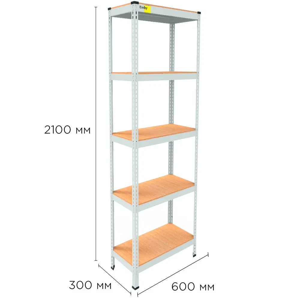 Металевий стелаж Emby Light Series (розмір 2100х600x300мм) 5 полиць ДСП до 100кг Білий Вінниця - фото 3