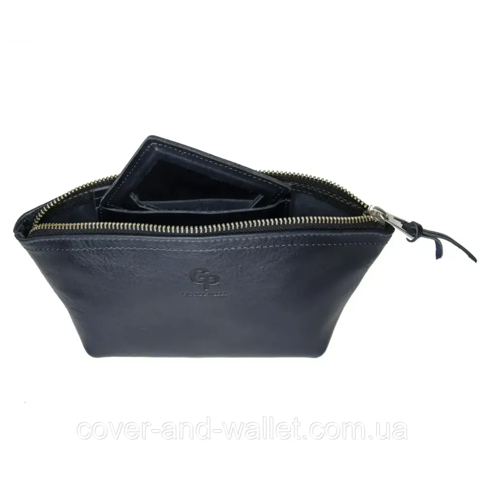 Стильна жіноча шкіряна косметичка синього кольору Grande Pelle Київ - фото 2