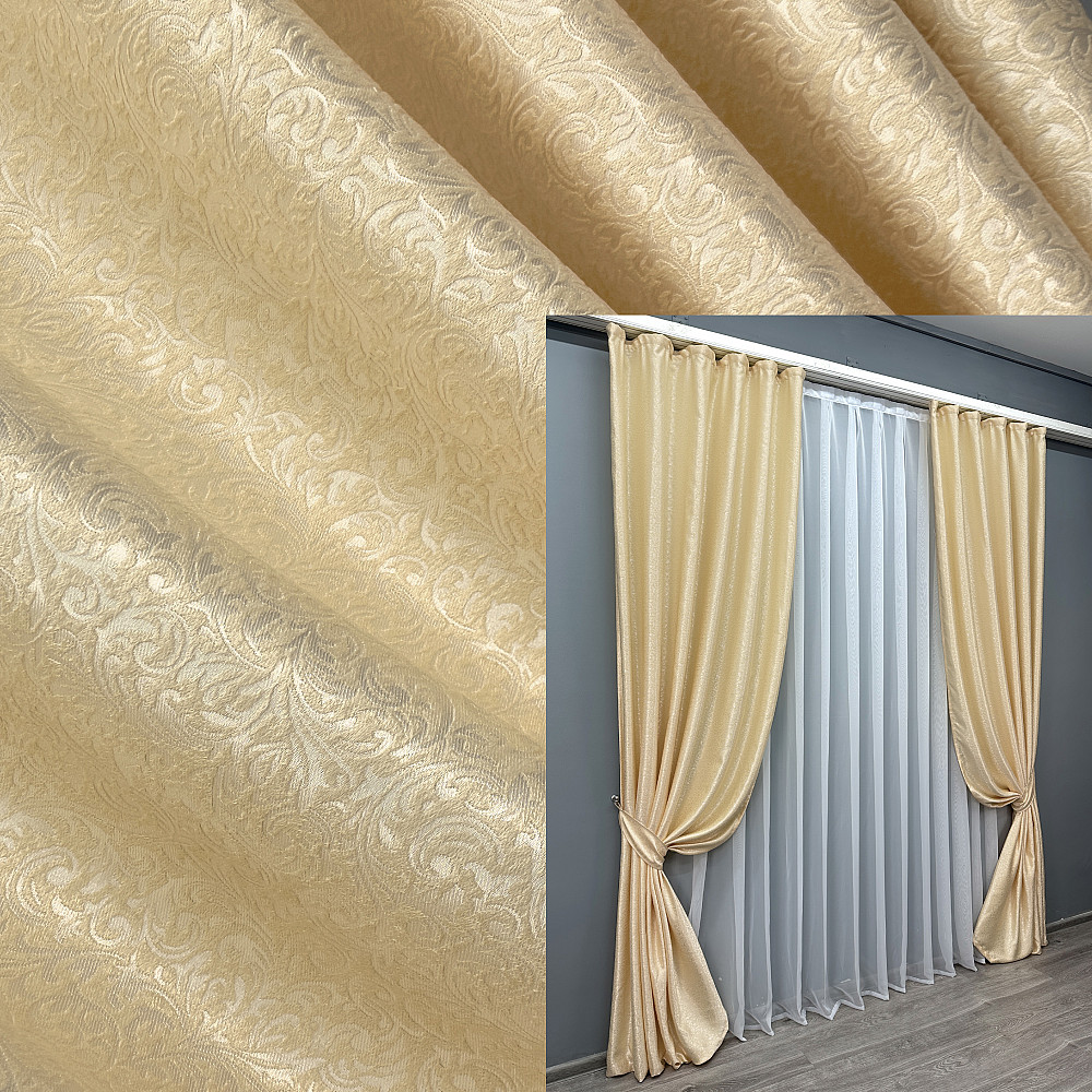 Комплект готовых штор VR-Textil Жаккард № 1727ш Кремовый 150х285 см 2 шт (33-0649) Киев - изображение 1