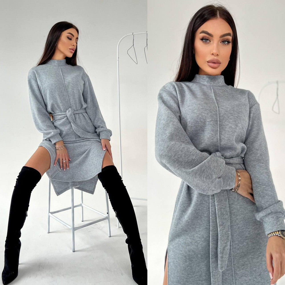 Женское стильное теплое удобное платье с разрезами турецкая двухсторонняя ангора люкс Серый, 48/50 Одесса - изображение 8