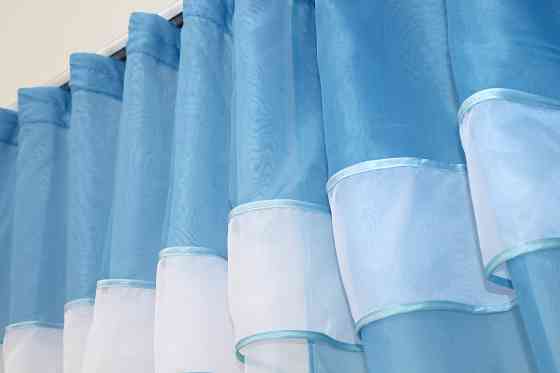 Кухонная занавеска VR-Textil № 018к штора и тюль с ламбрекеном голубой с белым 280х170 см (52-0333) Киев