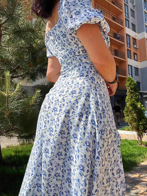 Платье женское летнее A-N 2669 цветочный принт разрез шнурок на груди длинное голубое, голубой, M Киев - изображение 2