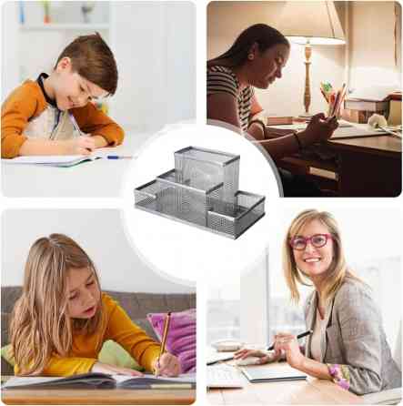 Металлическая подставка для канцелярских принадлежностей 4 секции серая Винница