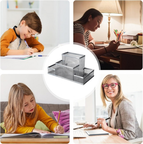 Металева підставка для канцелярського приладдя 4 секції сіра Вінниця - фото 3