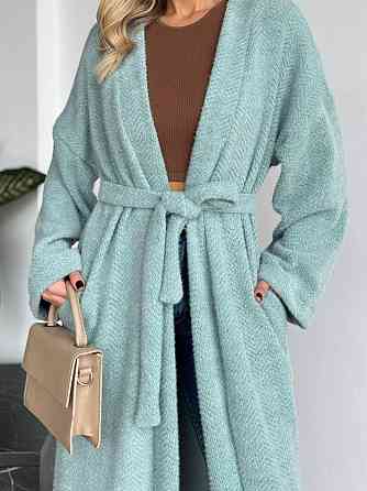 Жіночий довгий кардиган із поясом і кишенями. Мята, 46/48 Одеса