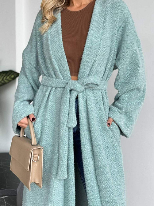 Жіночий довгий кардиган із поясом і кишенями. Мята, 46/48 Одеса - фото 2