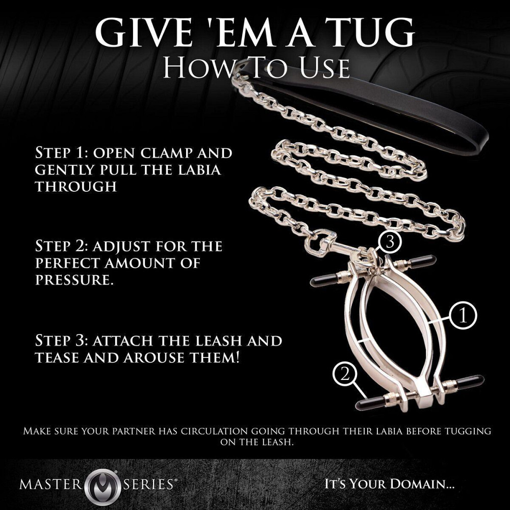 Затискач для статевих губ Master Series: Pussy Tugger Adjustable Vagina Clamp with Chain Sex Aura Київ - фото 6