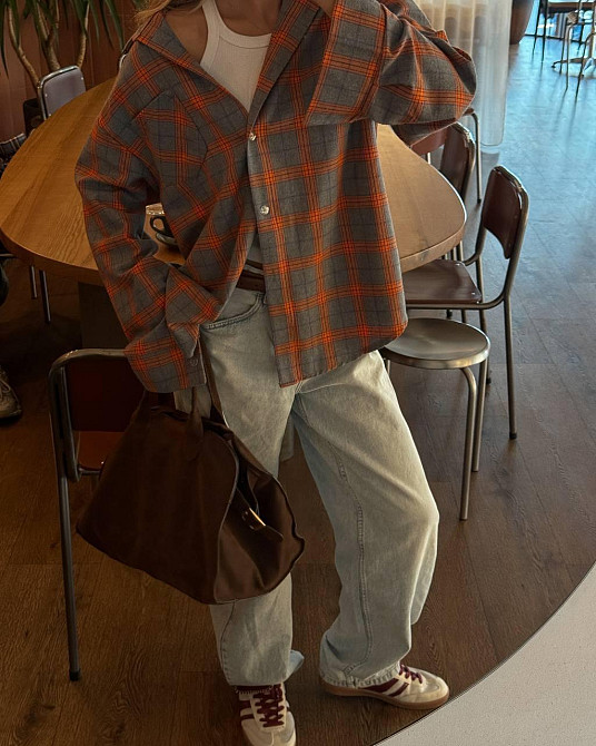 Жіноча трендова сорочка оверсайз у клітинку фланель Помаранчевий Одеса - фото 14