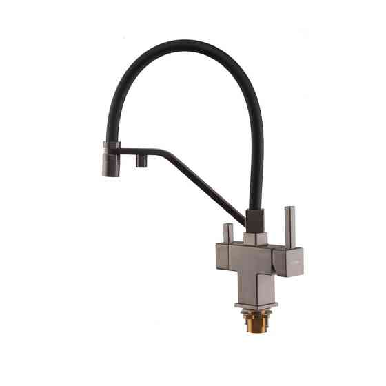Смеситель кухонный KOER KB-72036-07 с подачей питьевой воды, графитовый с черным силиконовым изливом (KR5812) Харьков