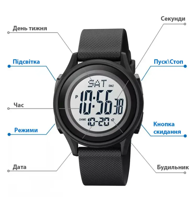 Чоловічий спортивний наручний годинник Skmei 1893 (Чорний з білим циферблатом) Вінниця - фото 6