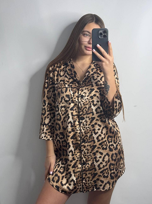 Женская ночная рубашка удлиненная шелковая Леопард 6 M Харьков - изображение 1