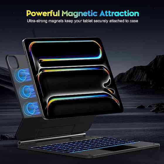 Клавіатура bluetooth для ipad pro 13 m4 2024 чохол з трекпадом підсвітка rgb usb c чорний uk layout кейс Киев