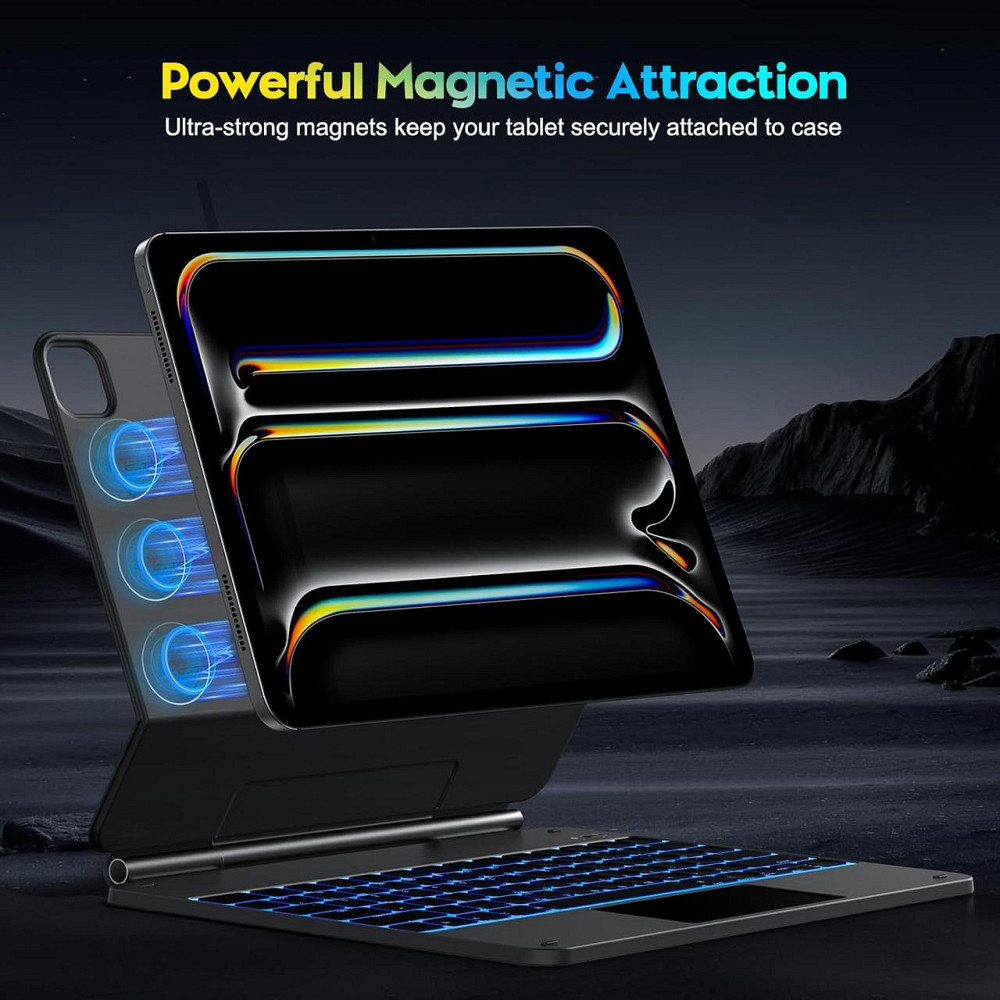 Клавіатура bluetooth для ipad pro 13 m4 2024 чохол з трекпадом підсвітка rgb usb c чорний uk layout кейс Київ - фото 2