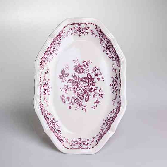 Yiwu Столовий набір посуду тарілок і чашок 32 предмети на 6 персон «Бордовий Меандр» порцелянов Коломия