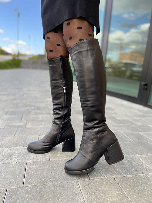 Чоботи жіночі TWO STEPS чорні натуральна шкіра зима высота 42см обхват голени 36-38см каблук 8с Коломия - фото 10