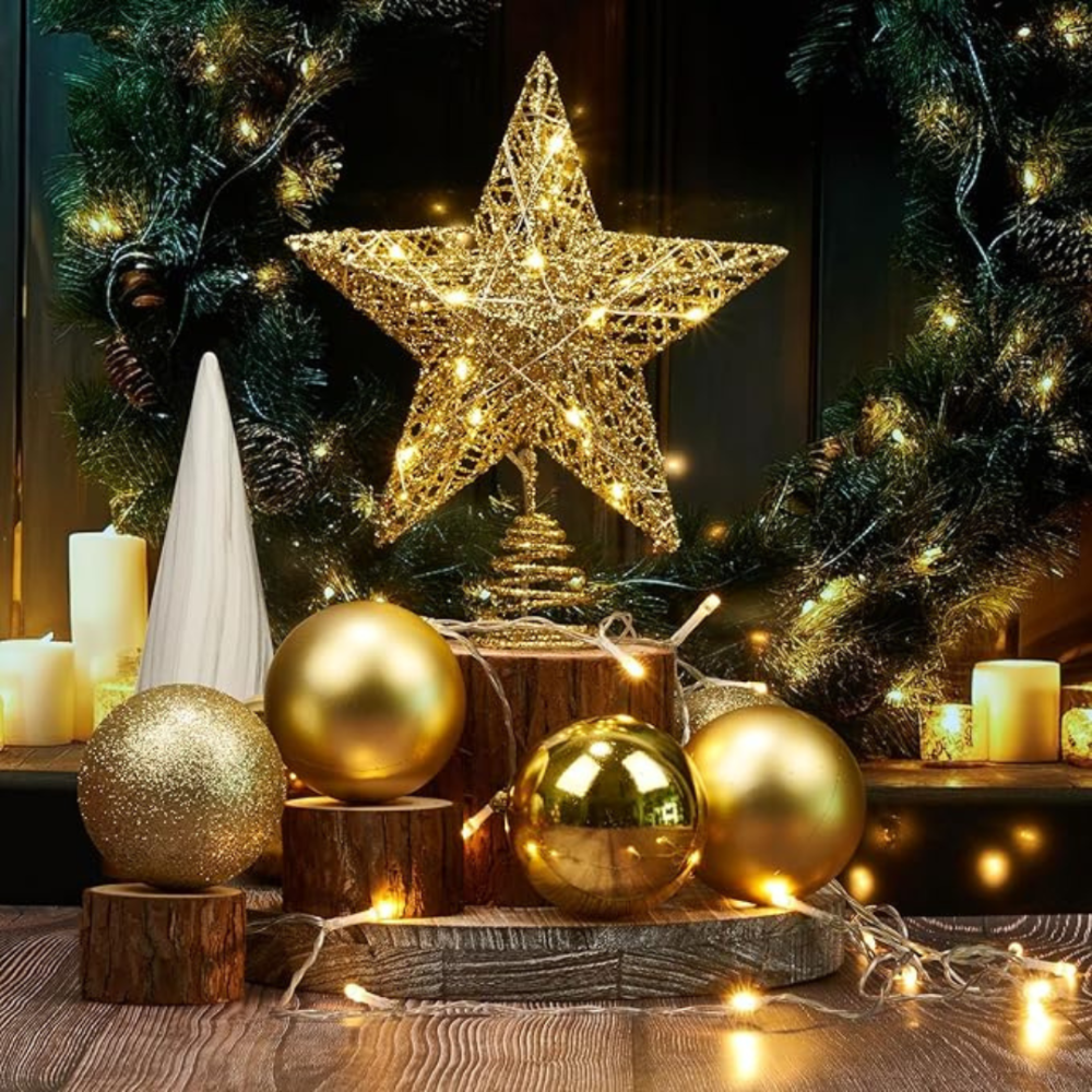 Різдвяна зірка на ялинку новорічна верхівка для ялинки Niki Light віфлеємська зірка на ялинку золота 28см з гірляндою 20лед Київ - фото 7