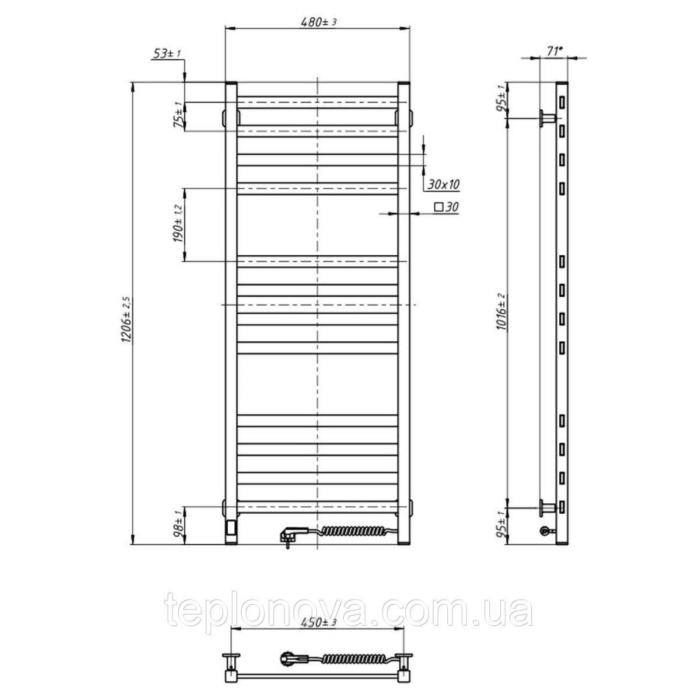 Електрична сушарка для рушників NAVIN Avangard 480х1200 Sensor з Wi-Fi, правобічна з таймером, біла Чернівці - фото 8