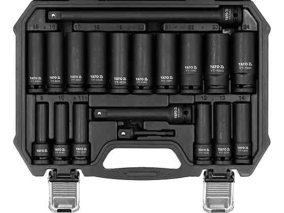 Набір головок торцевих ударних 6-гран. YATO подовжені, квадрат 1/2