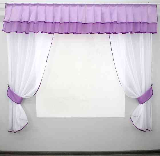 Кухонный комплект VR-Textil № 00к шторки с ламбрекеном белый с сиреневым 200х170 см (59-778) Киев