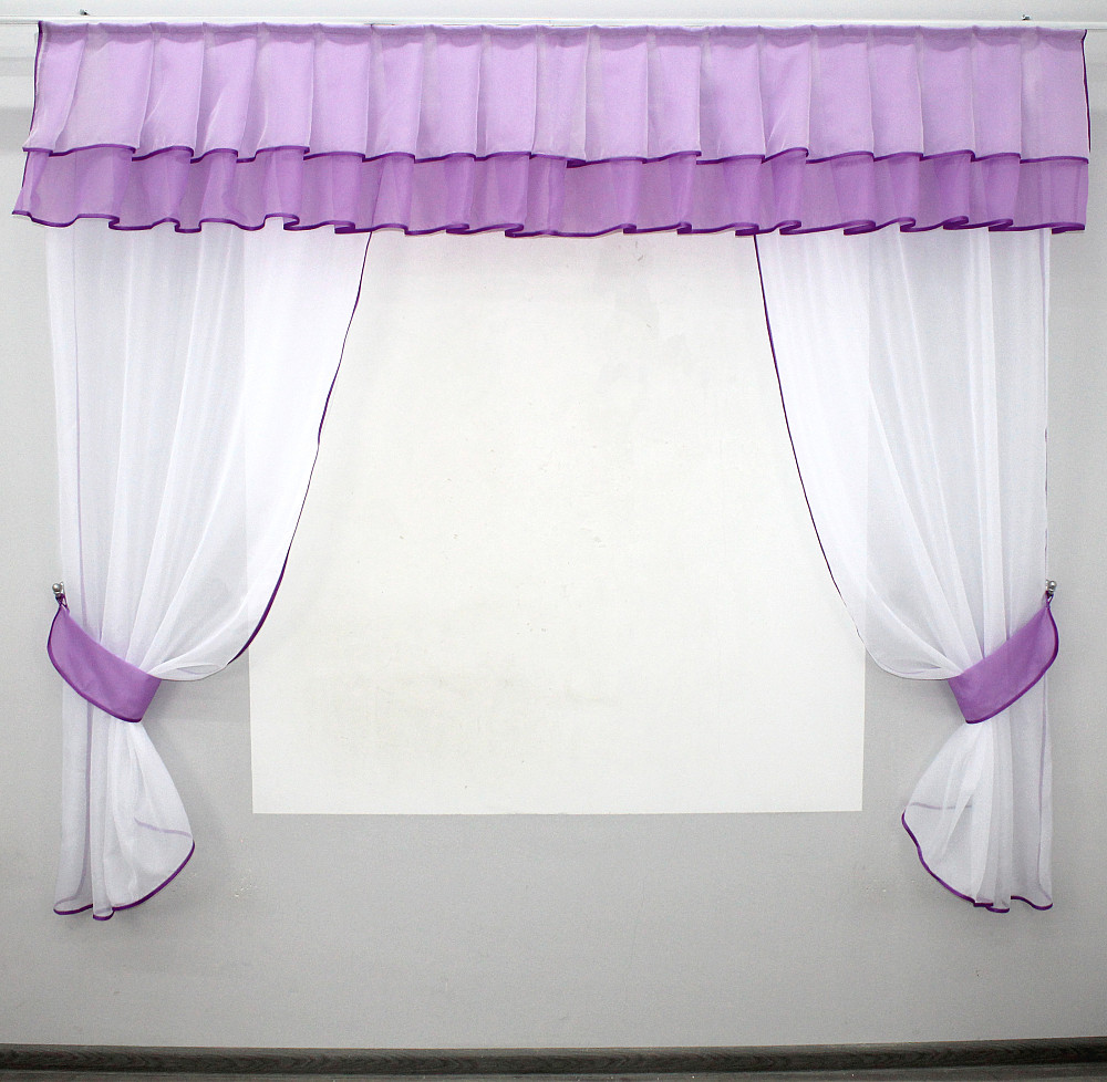 Кухонный комплект VR-Textil № 00к шторки с ламбрекеном белый с сиреневым 200х170 см (59-778) Киев - изображение 2