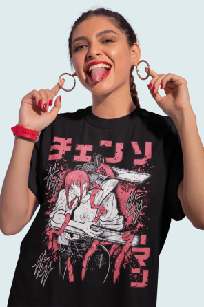 Футболка для хлопчика з аніме принтом Людина-бензопила оверсайз (зріст від 165 до 180) Чорний AnimeJ0652m Дніпро