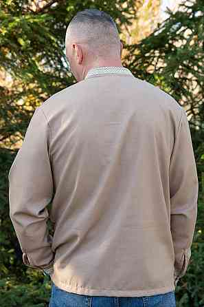 Вышиванка льняная мужская, длинный рукав, кофейная,( лен ) топ Киев