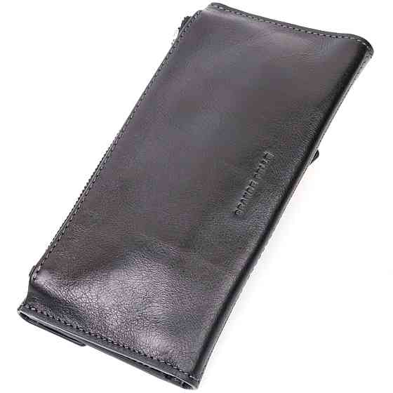 Стильный кошелек с монетницей снаружи из натуральной кожи Черный (GRANDE PELLE) Киев