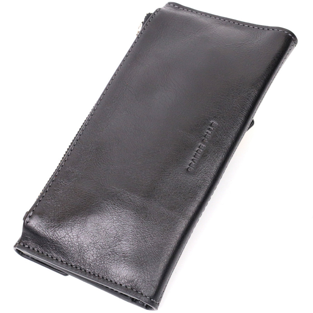 Стильный кошелек с монетницей снаружи из натуральной кожи Черный (GRANDE PELLE) Киев - изображение 6