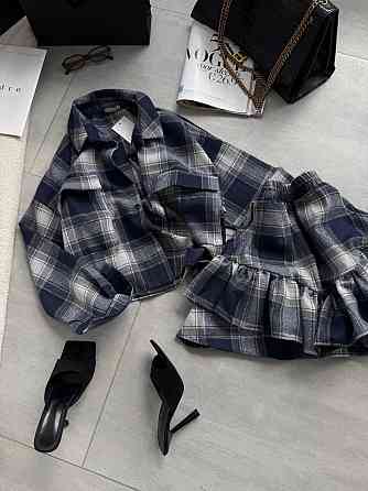 Женский костюм двойка: рубашка и юбка в клетку фланель Одесса