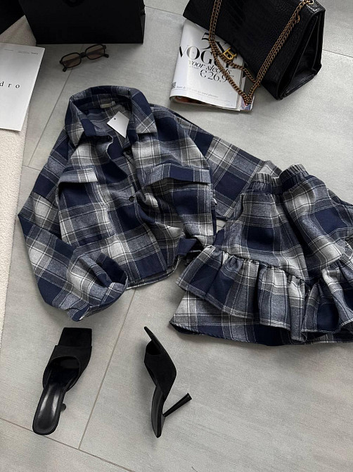 Женский костюм двойка: рубашка и юбка в клетку фланель Одесса - изображение 3
