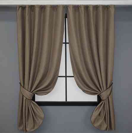 Комплект коротких штор VR-Textil Лен-блэкаут Лен Мешковина № 825ш Темный беж 130х170см 2 шт (35-0099) Киев