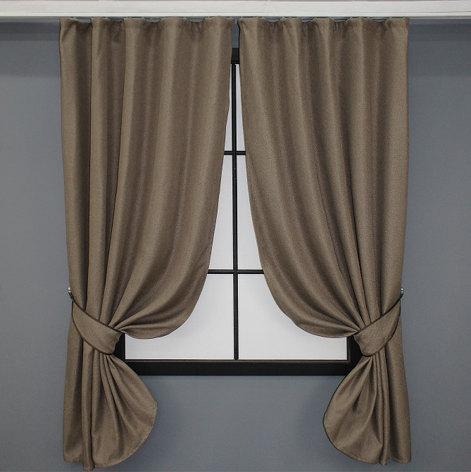 Комплект коротких штор VR-Textil Лен-блэкаут Лен Мешковина № 825ш Темный беж 130х170см 2 шт (35-0099) Киев - изображение 1