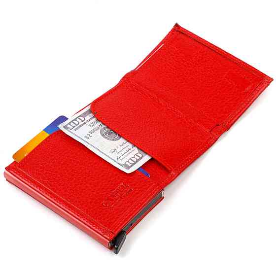 Женский картхолдер в три сложения с автоматическим механизмом из натуральной кожи флотар Красный (CANPELLINI) Киев