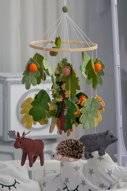 Дитячий музичний мобіль на ліжечко для немовлят об'ємний WooolyWool «Ліс» з 35 мелодіями Київ - фото 2