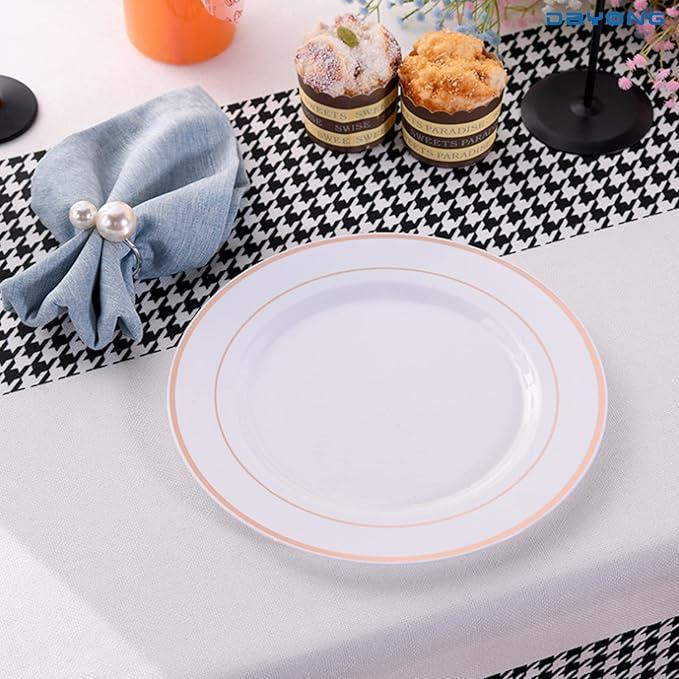 Набір тарілок пластикових 12 шт, десертні 19 см і обідні 26 см, круглі, білі рожево-золотистий візерунок Кам'янець-Подільський - фото 6