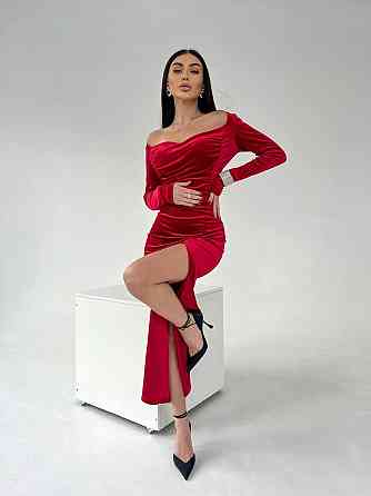 Жіноче елегантне святкове плаття максі з оксамиту Червоний, 44/46 Одеса