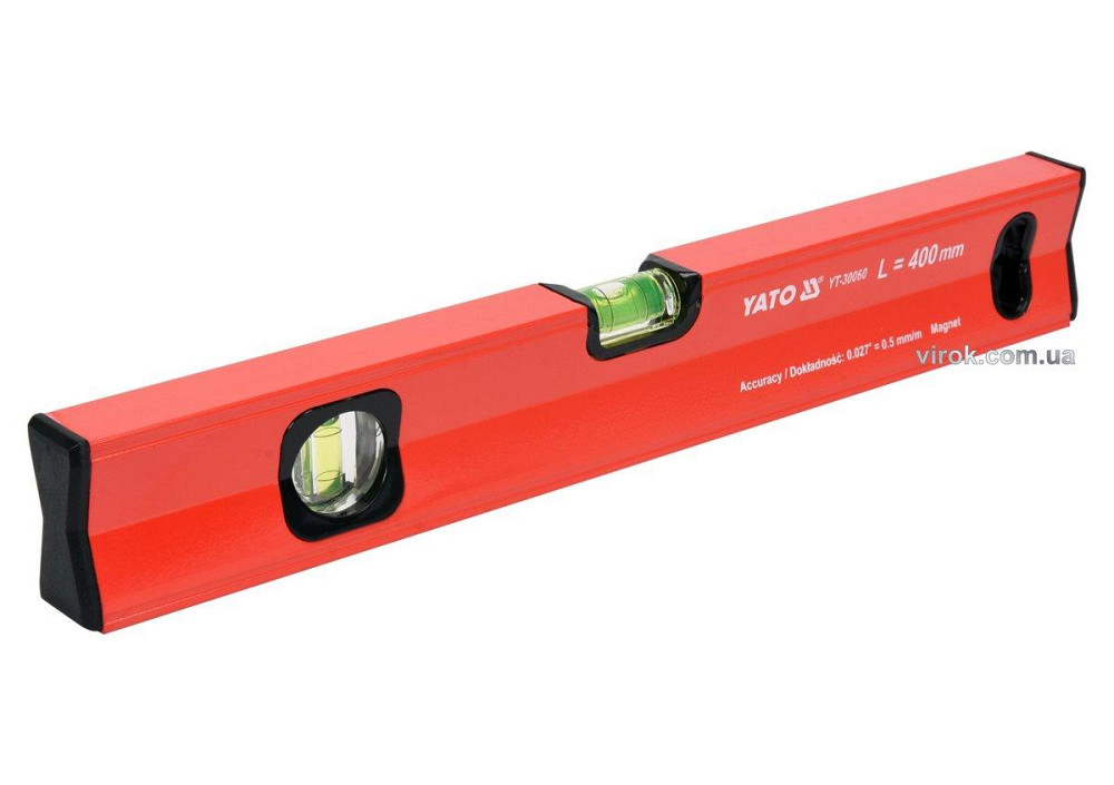Рівень алюмінієвий з магнітом YATO : L= 40 см. 2 капсули, 1 ручка [10/40/720] Одеса - фото 1