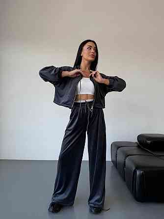 Женский стильный повседневный велюровый костюм двойка Графит Одесса