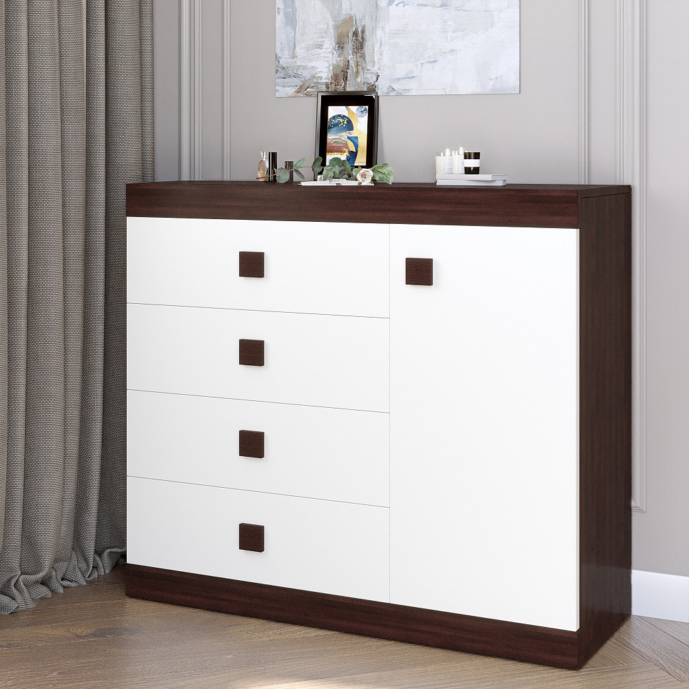 Комод с дверью и 4-мя ящиками Эверест Соната-5 105х38х94 венге темный/белый (DTM-2064) Львов - изображение 1