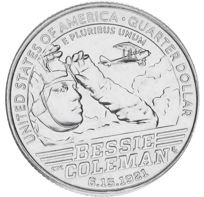 США 25 центов 2023 Бесси Колман Женщины Америки 6-я монета Полтава - фото 1