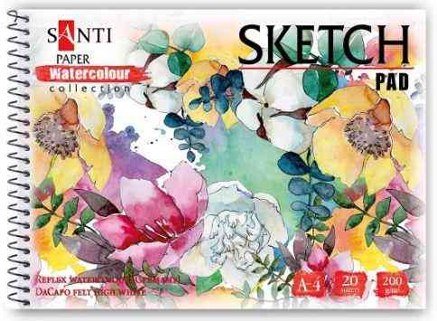 Альбом для акварелі "SANTI" "Flowers" 130499 А4, "Paper Watercolour Collection", 20 арк, 200г/м3, шт Київ
