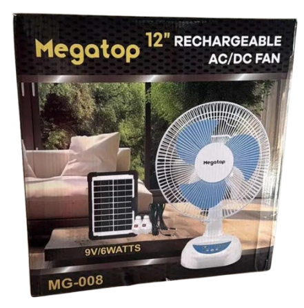Вентилятор на сонячній батареї Megatop MG008 12" 6Вт USB 9V 4500мАч + 2 LED лампи з автообігом Вінниця